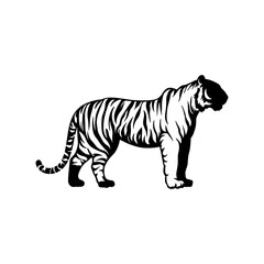 Unique Tiger Silhouette Vector Logo Designs  Black on White with Dynamic Poses, Stripes, Roaring, Walk, Head, Leaping, and Powerful Artistic Illustrations for Premium Icon Graphic Design