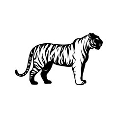 Unique Tiger Silhouette Vector Logo Designs  Black on White with Dynamic Poses, Stripes, Roaring, Walk, Head, Leaping, and Powerful Artistic Illustrations for Premium Icon Graphic Design