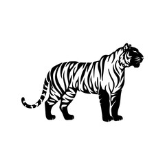 Unique Tiger Silhouette Vector Logo Designs  Black on White with Dynamic Poses, Stripes, Roaring, Walk, Head, Leaping, and Powerful Artistic Illustrations for Premium Icon Graphic Design