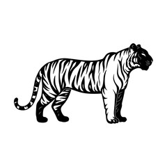 Unique Tiger Silhouette Vector Logo Designs  Black on White with Dynamic Poses, Stripes, Roaring, Walk, Head, Leaping, and Powerful Artistic Illustrations for Premium Icon Graphic Design