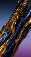 Wallpaper with abstract organic form with gold and blue glowing elements