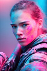 Intense portrait with vibrant colors highlighting determination