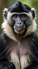 Fototapeta premium Close-up portrait of a monkey, black and white fur, intense gaze