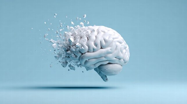 Brain exploding concept on a light blue background