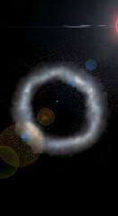 Wallpaper with cosmic ring nebula with stars and lens flare in deep space