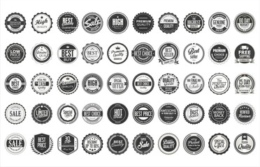 Collection of black premium quality badges. Premium quality, guaranteed, certified sticker tag collection 
