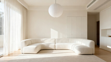 Fototapeta premium Modern Minimalist White Sofa Living Room with Natural Accents