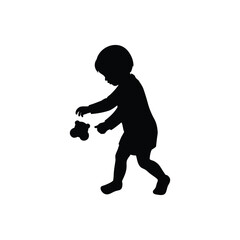 silhouette vector illustration of a baby with a toy