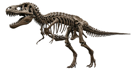 skeleton of a Tyrannosaurus rex isolated on a clean white background, dinosaur, skeleton, fossil, bones, extinct, paleontology