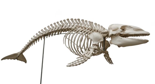 Whale Skeleton PNG – 3D Render of Marine Mammal Bones Isolated on Transparent Background
