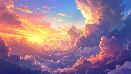 Colorful sunset sky view from above