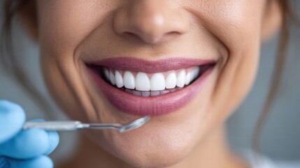 Close-up of a woman's radiant smile with perfect white teeth