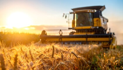 Fototapeta premium Golden wheat field harvest at sunset