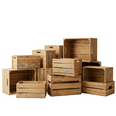 A collection of rustic weathered wooden crates png