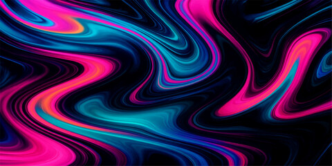 Vibrant, colorful fractal waves swirl and curve in an abstract cosmic backdrop, creating a dynamic vortex of light and texture © PAGLAA