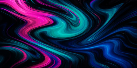 Vibrant, colorful fractal waves swirl and curve in an abstract cosmic backdrop, creating a dynamic vortex of light and texture