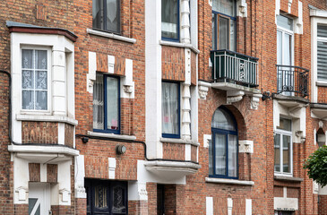 Decorated facades of traditional residential houses in Laeken, Brussels Capital Region, Belgium