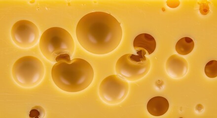 Close-up of yellow cheese with holes texture food dairy product.