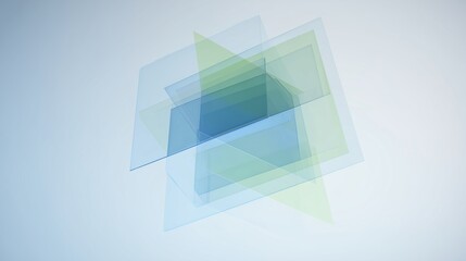 Abstract transparent overlapping glass panels in blue and green tones creating modern geometric minimal background