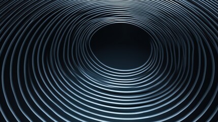 Dark abstract circular tunnel with metallic rings forming hypnotic depth and smooth futuristic design