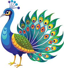 Artistic Peacock Vector Graphic with Geometric Patterns for Modern Designs, Isolated on White Background

