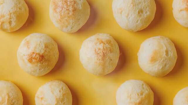 Brazilian cheese bread on yellow background with smoke