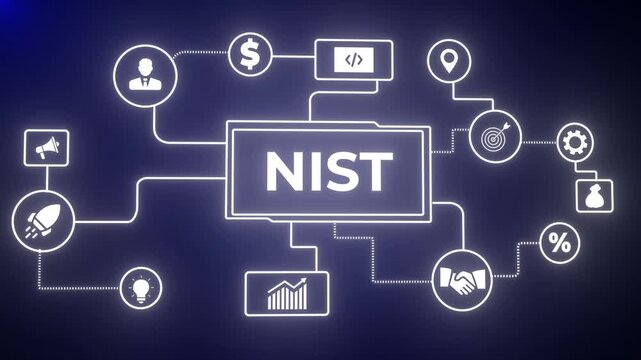 Digital Blue HUD Circle with NIST Text and Abstract Lines on Dark Background, Glowing neon background, Motion graphics of "NIST" concept. 4k