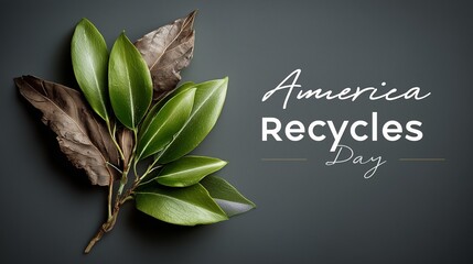 Green leaves and dry leaves celebrating America Recycles Day.