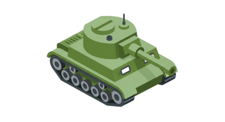 Isometric Military Tank Green Army Vehicle on Black Background Modern Toy Soldier Artillery on transparent background