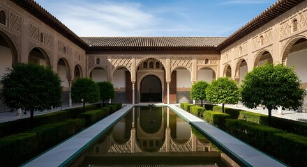Serene Courtyard Vista with Reflecting Pool in Historical Palace Setting