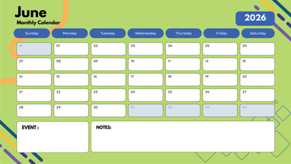 June 2026 Monthly Calendar Organize Your Schedule with Ease and Stay on Top of Events