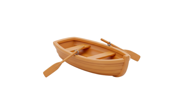 Wood Rowboat Escape A 3D Rendering of a Tranquil Vessel for Lakeside Adventures Nautical on transparent background