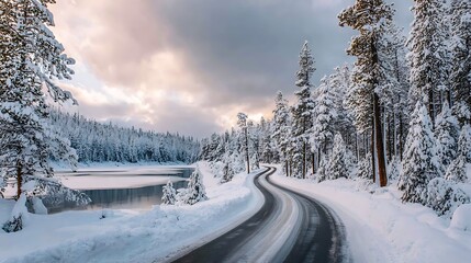 Fototapeta premium winter road in the mountains