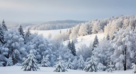  Serene winter wonderland landscape with snow covered trees on hillside