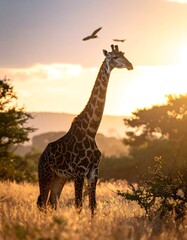 Giraffe at golden sunset