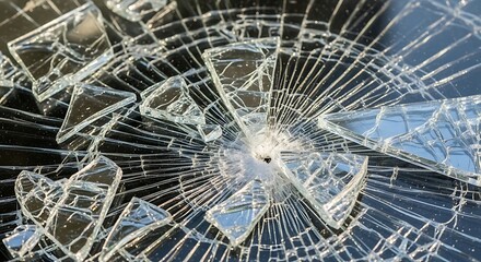 Shattered Glass Texture with Radial Cracks on a Black Surface Display