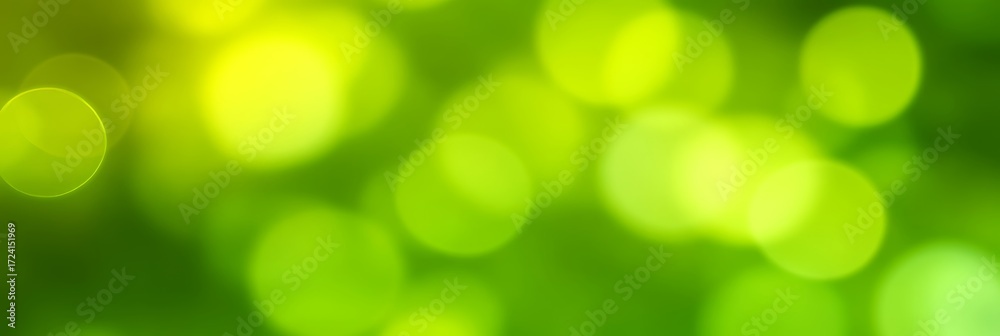 Wall mural soft and blurred spring light green background with bokeh dots and sunbeams for design elements