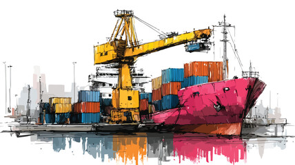 Fototapeta premium Container Ship and Crane at Port | Maritime Industry Illustration