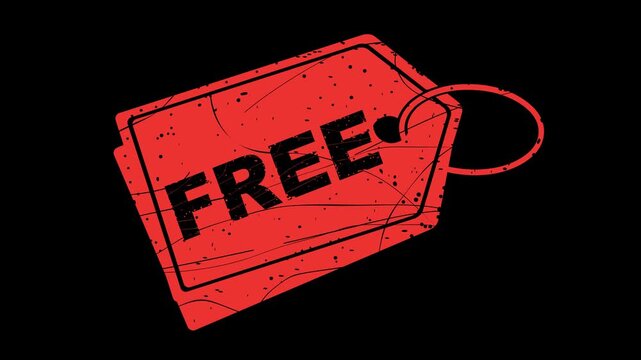 video animation red rubber stamp label tag free text symbol, on a transparent background with alpha channel set to zero