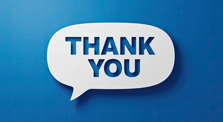 White speech bubble with thank you message on a vibrant blue background