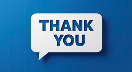 Thank you message in a white speech bubble on a vibrant blue background