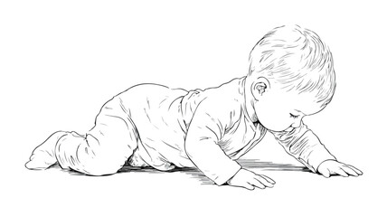 Cute Baby Crawling on White Background - Vector Illustration