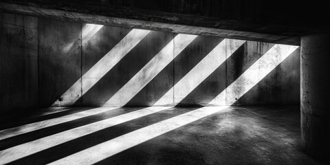 Abstract Concrete Structures with Illuminated Stripes and Shadows in Modern Minimalistic Design