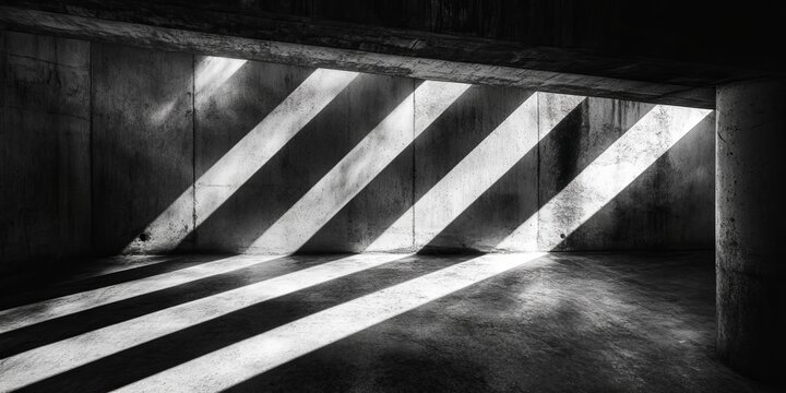Abstract Concrete Structures with Illuminated Stripes and Shadows in Modern Minimalistic Design