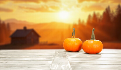 Autumn still life and blurred  cozy seasonal mood background with copy space for product placement....