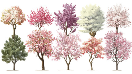 Obraz premium Vibrant Spring Trees in Blossom with Colorful Flowers - Botanical Beauty