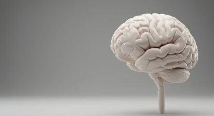 Detailed 3d rendering of a human brain with spinal cord connection on a neutral background