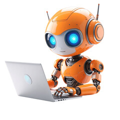 A cute AI robot character performing various business and finance activities, GPT chatbot icon. Artificial intelligence, trendy technology, support service, funny automation computer
