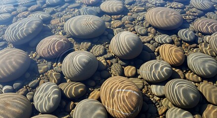 Underwater reflections on river stones creating mesmerizing patterns.