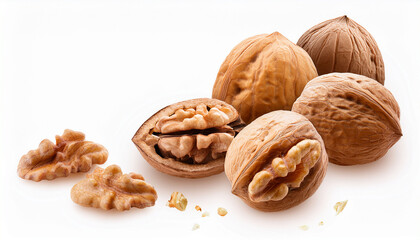Walnuts Falling On Transparent Background Whole And Broken With Kernel